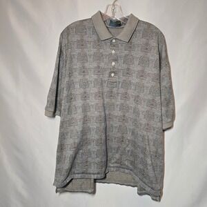 Descente Golf Collection Mens XL Polo Shirt Grey Geometric Knit Camel Logo